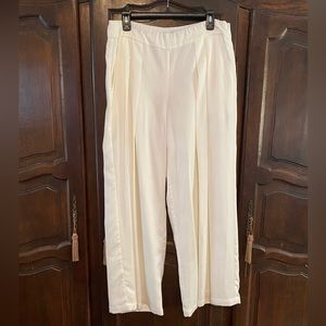 Eileen Fisher Corded Tencel Ivory pleat front wide leg pants. M NWT